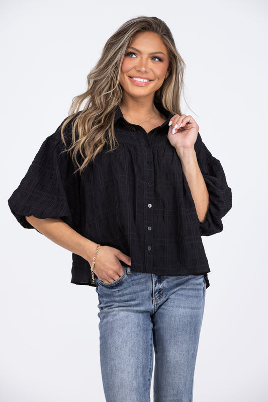 Button The Line Women's Button Down Short Balloon Sleeve Top *Final Sale*