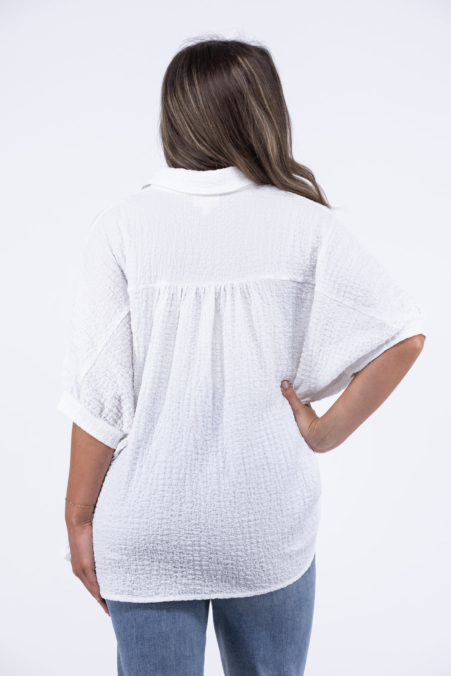 All Sugar No Spice Women's Textured Button Up Short Sleeve Top