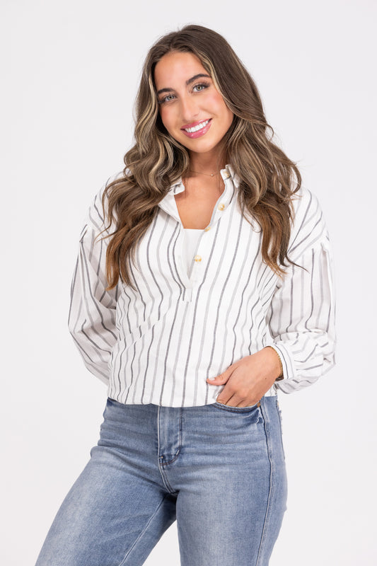 Nothing To Regret Women's 3/4 Button Bubble Hem Long Sleeve Top *Final Sale*