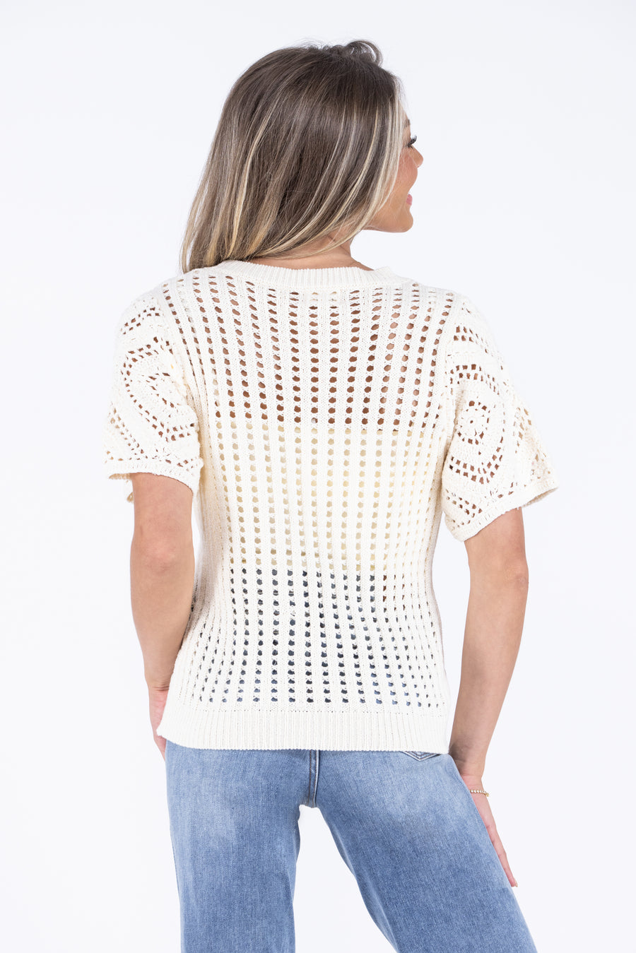 Now I See Women's Crochet Lace Short Sleeve Top