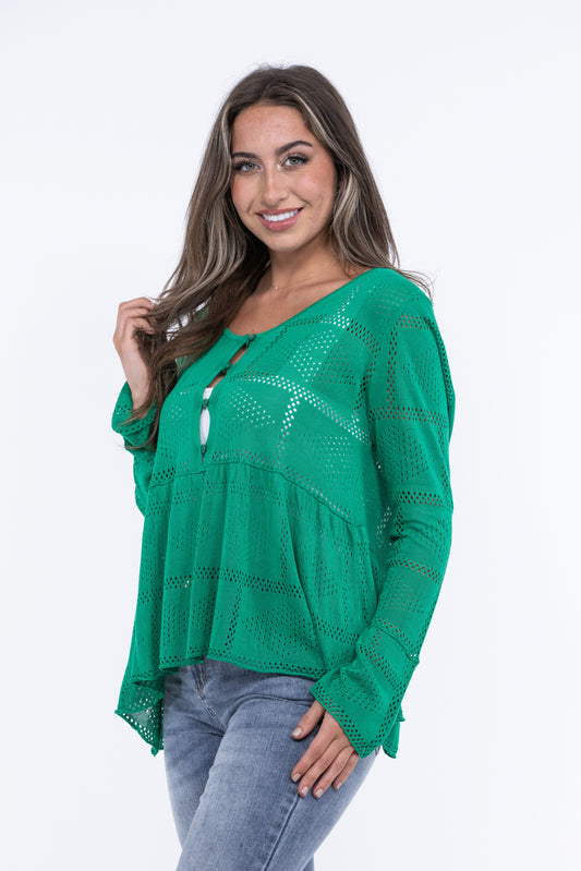 Lost in Myself Women's Pointelle Knit Peplum Top