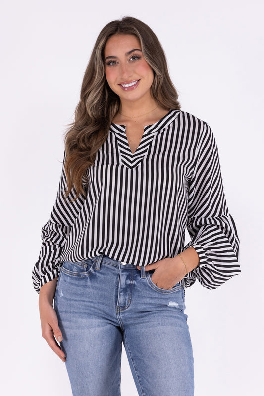Shadows of the Night Women's Striped Long Sleeve Top