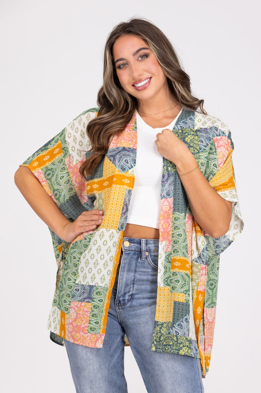Patches in Paradise Women's Open Front Hi-Lo Kimono *Final Sale*