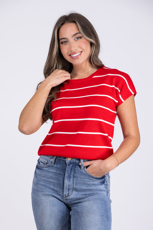 Women's Striped Short Sleeve Sweater