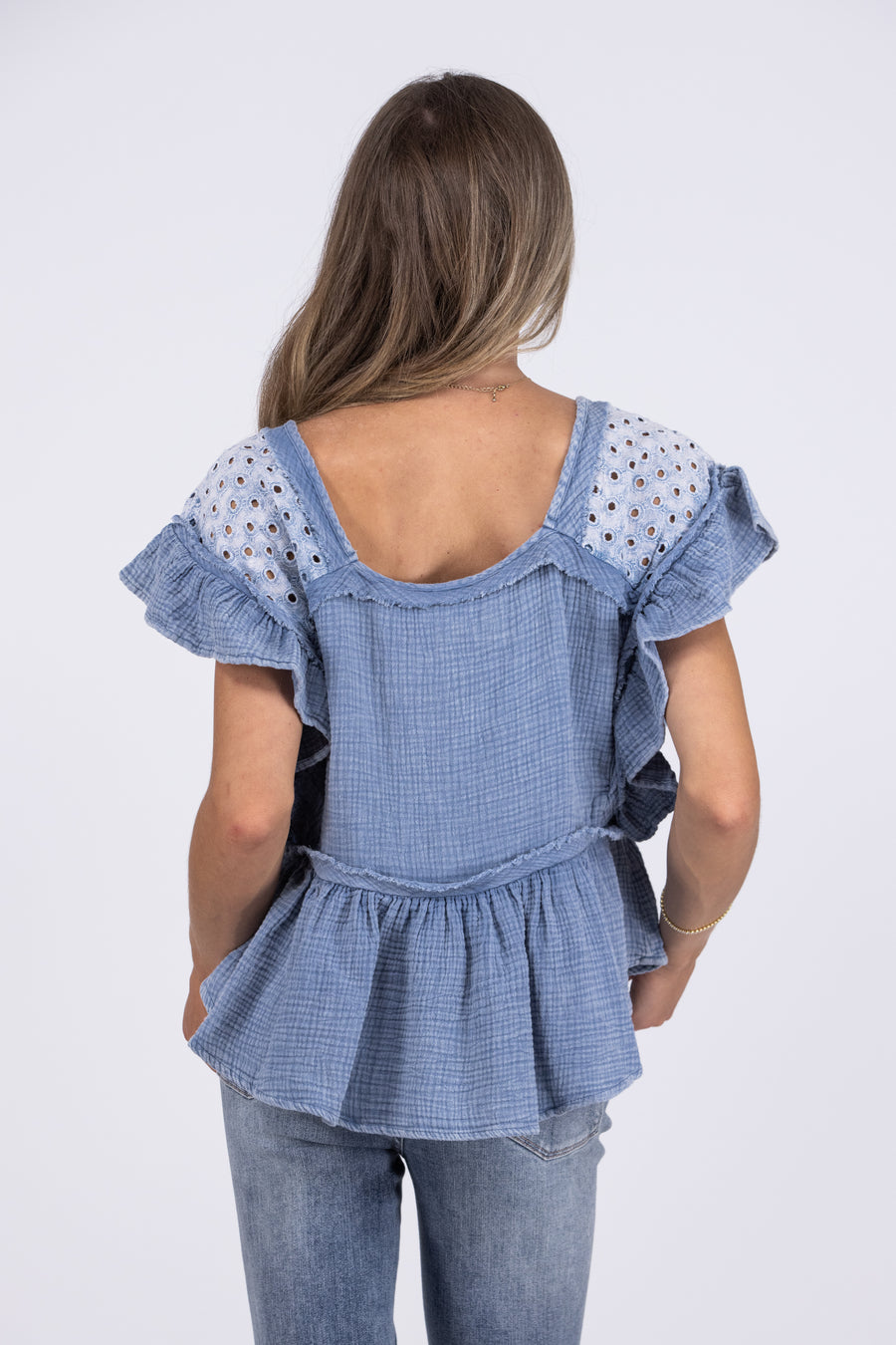 Ripples of Lace Women's Feminine Ruffle Short Sleeve Top