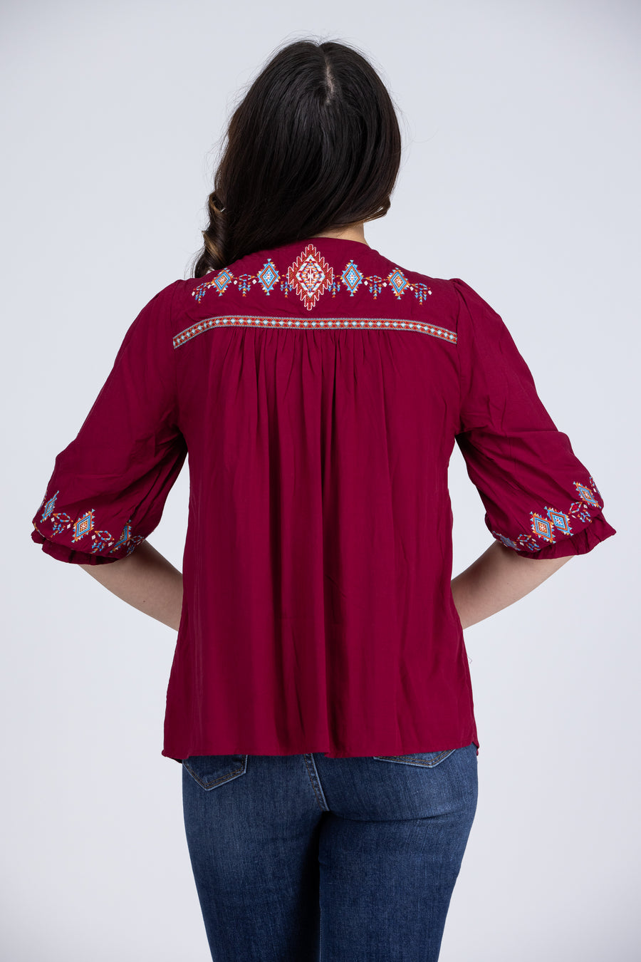 Bree's Women's Embroidered Woven Square Neck Short Sleeve Top * Final Sale*