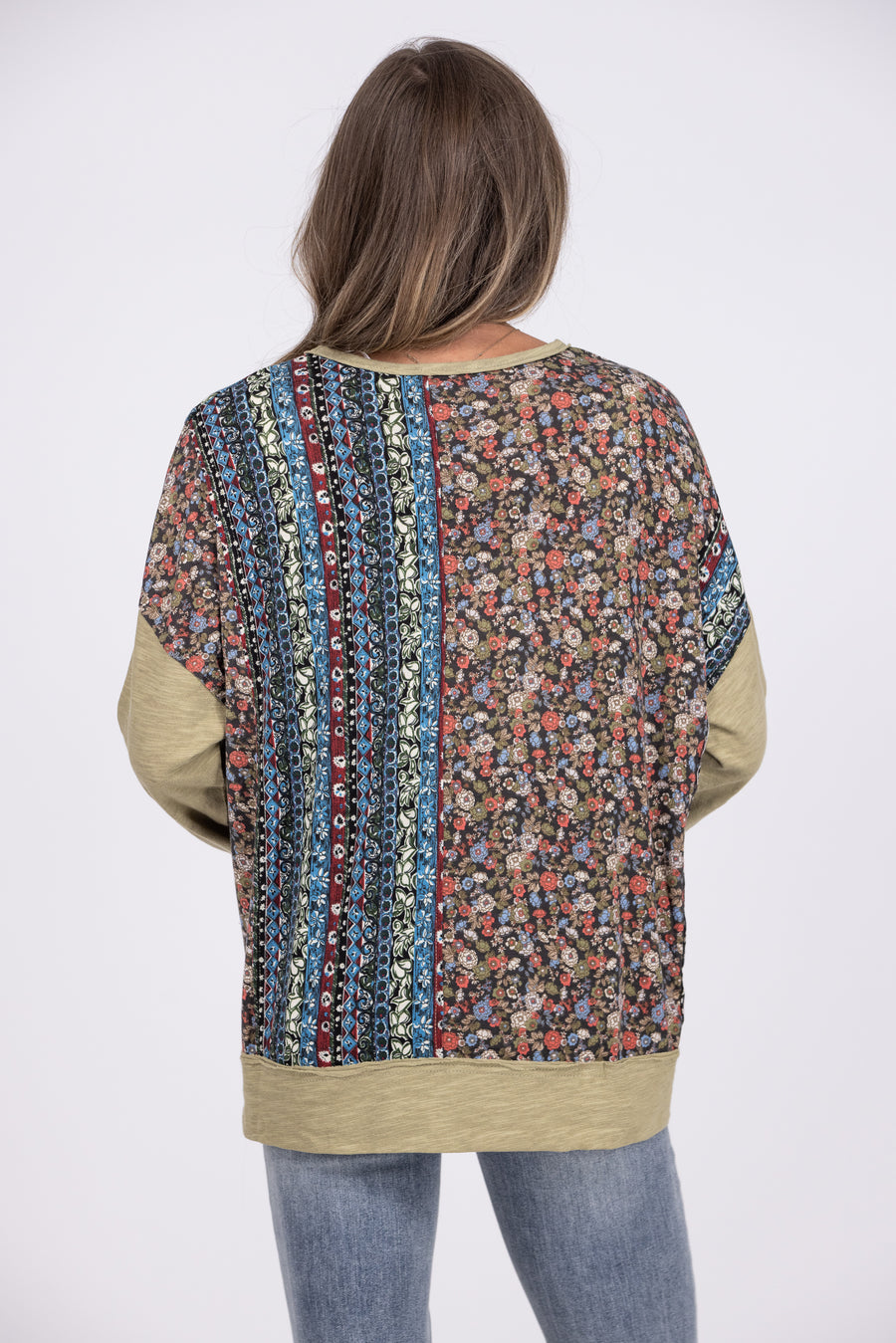 The Only Friend Women's Boho Multi Print Long Sleeve Top *Final Sale*