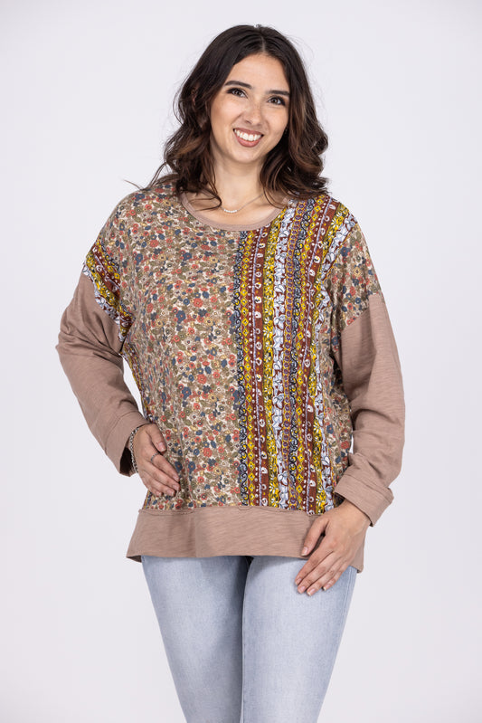 The Only Friend Women's Boho Multi Print Long Sleeve Top