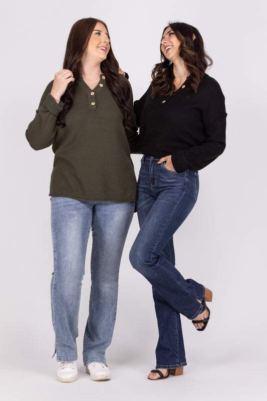 As Days Pass Women's Four Button Collar Sweater