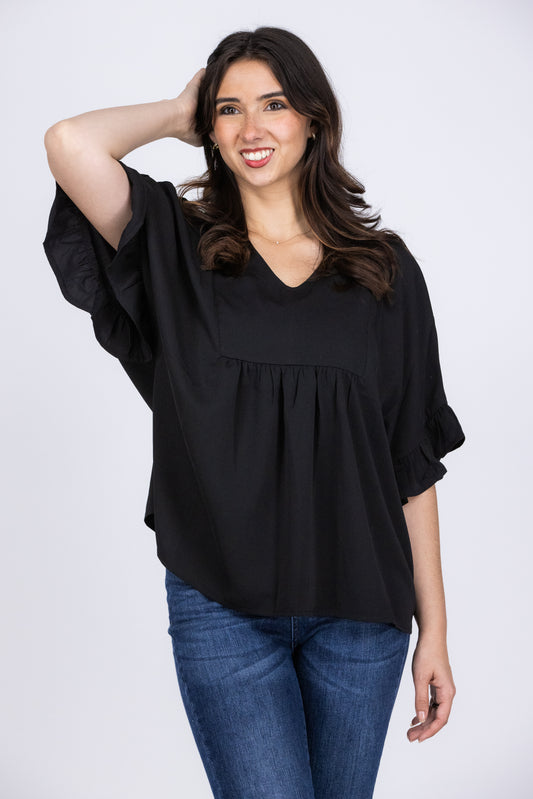 Let Love Flow Women's V-Neck Dolman Ruffled Sleeve Top * Final Sale*