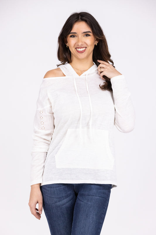 Where I Want To Be Women's Lace Detailed Cold Shoulder Hoodie * Final Sale*