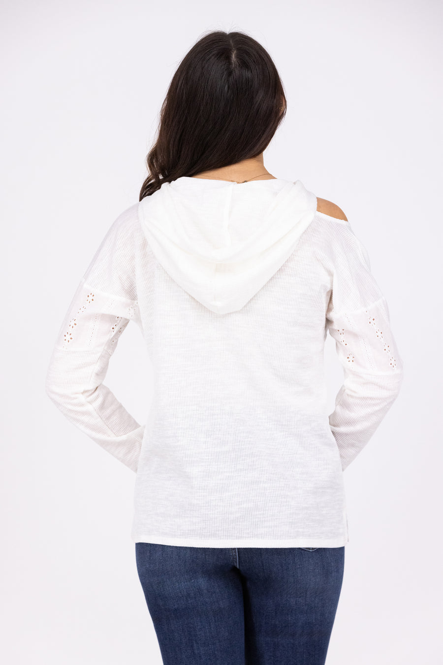 Where I Want To Be Women's Lace Detailed Cold Shoulder Hoodie * Final Sale*