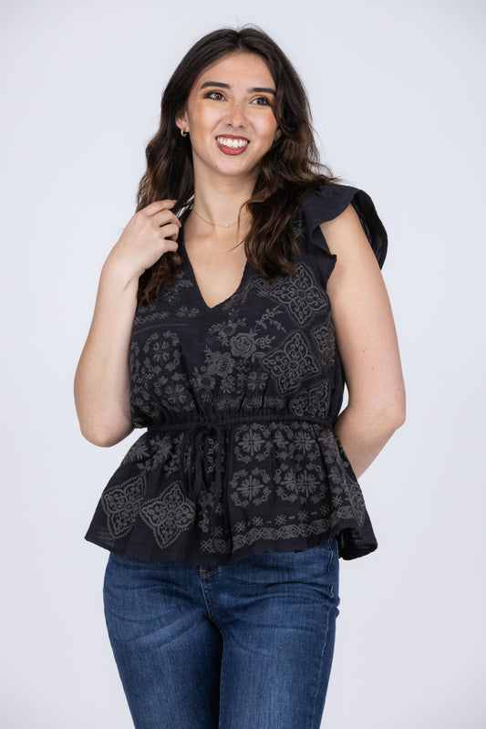 Plan On It Women's Embroidered Short Flutter Sleeve Top *Final Sale*