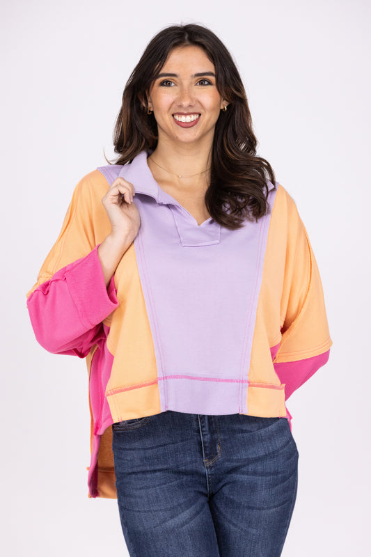 Rad Times Women's Color-Blocked Hi-Lo Long Sleeve Top