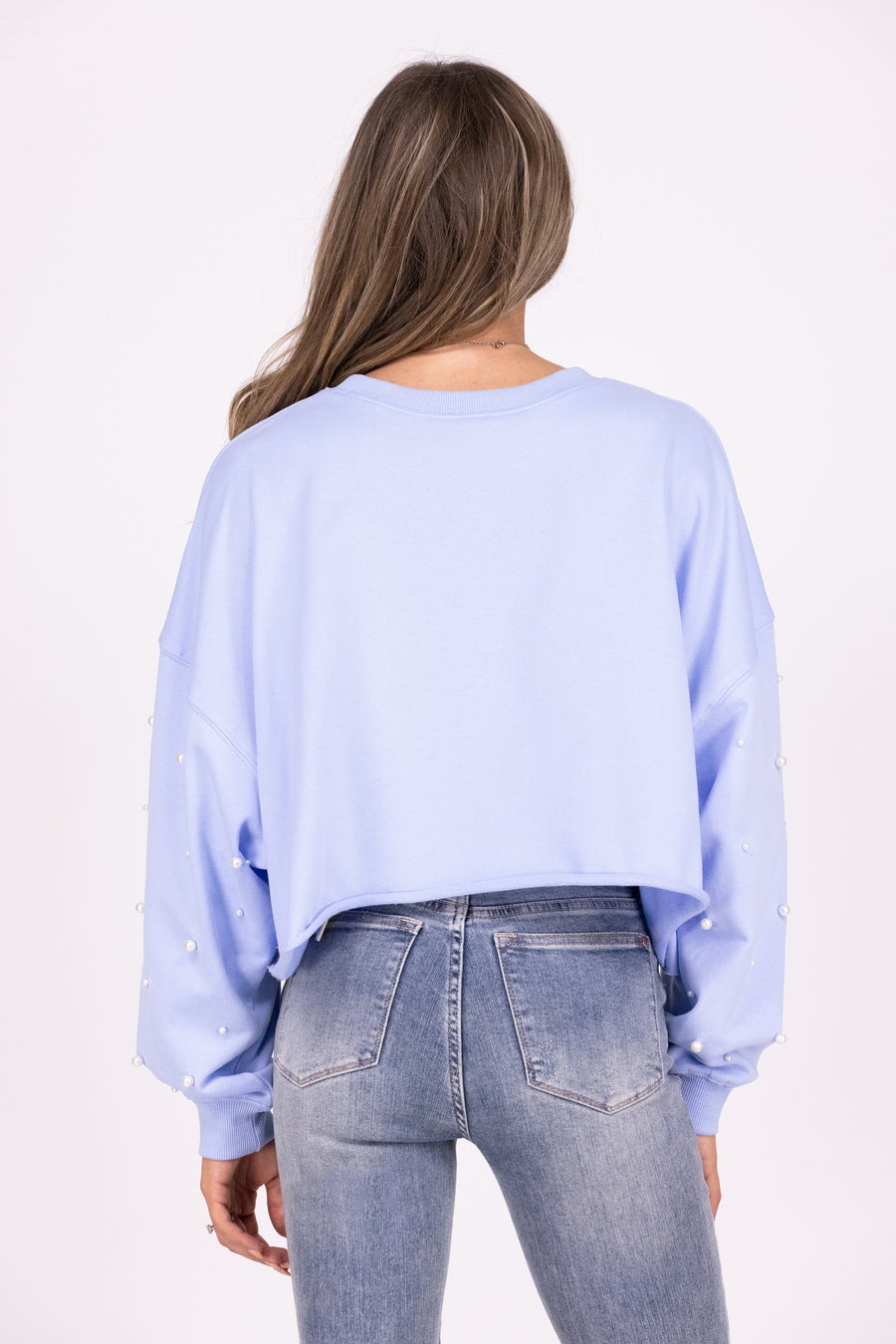 Pearl of Wisdom Women's Modern Embellished Cropped Sweatshirt