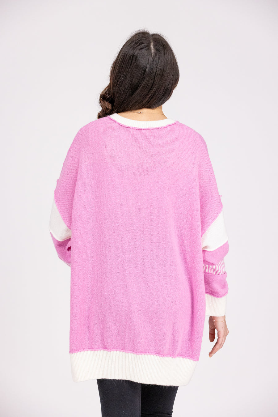 Peach Love Cupid's Heart Women's 1/4 Button Down Step Hem Sweater