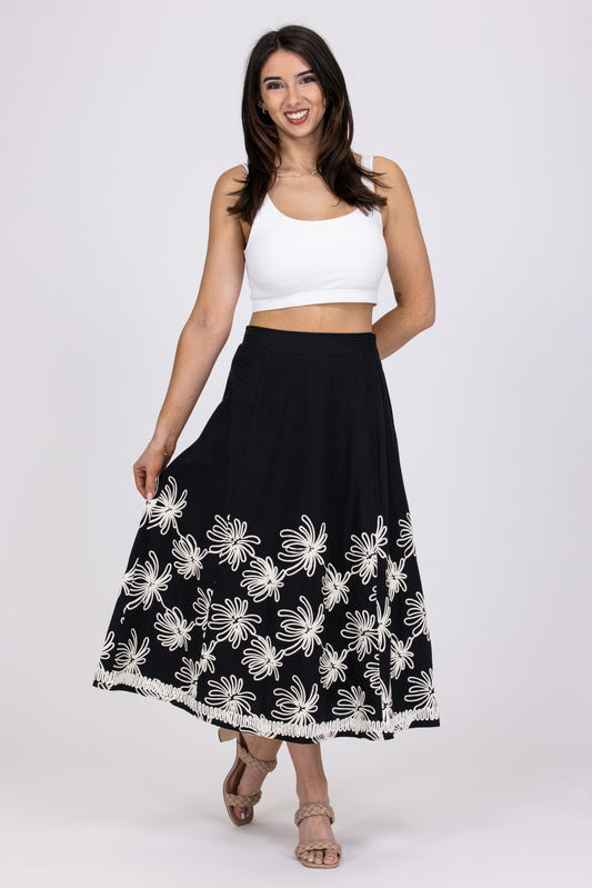 Love In Bloom Women's Floral Embroidered Midi Skirt