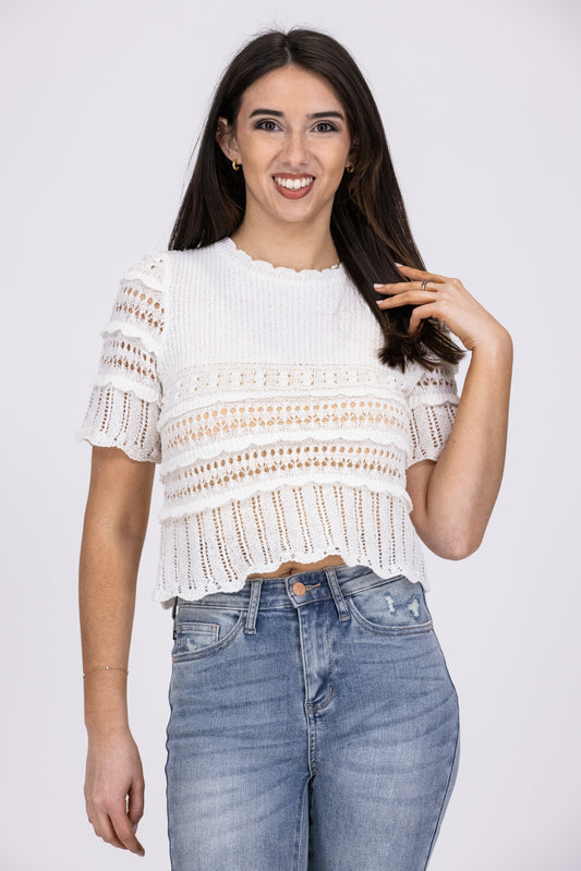 Not Much Different Women's Short Sleeve Crochet Top
