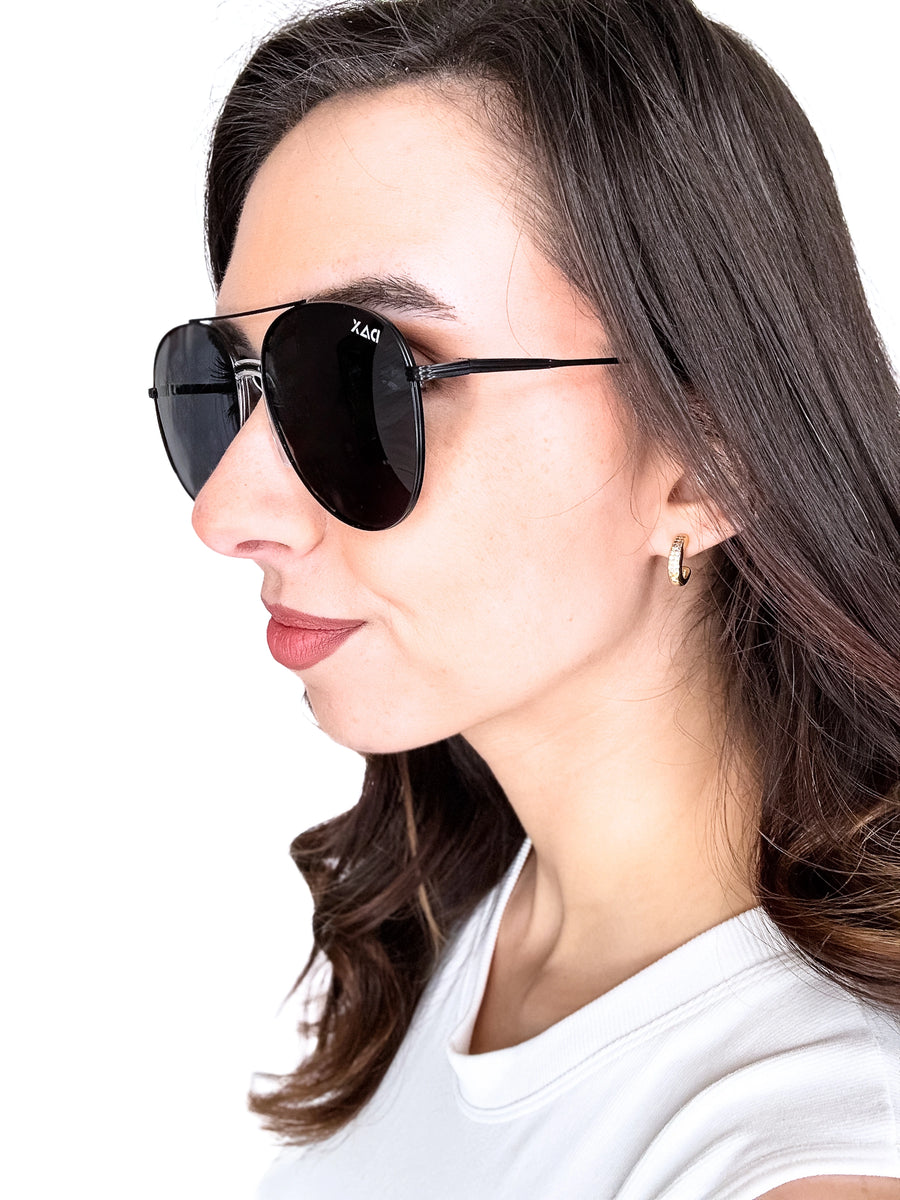 Women's Jet Black Aviator Sunglasses