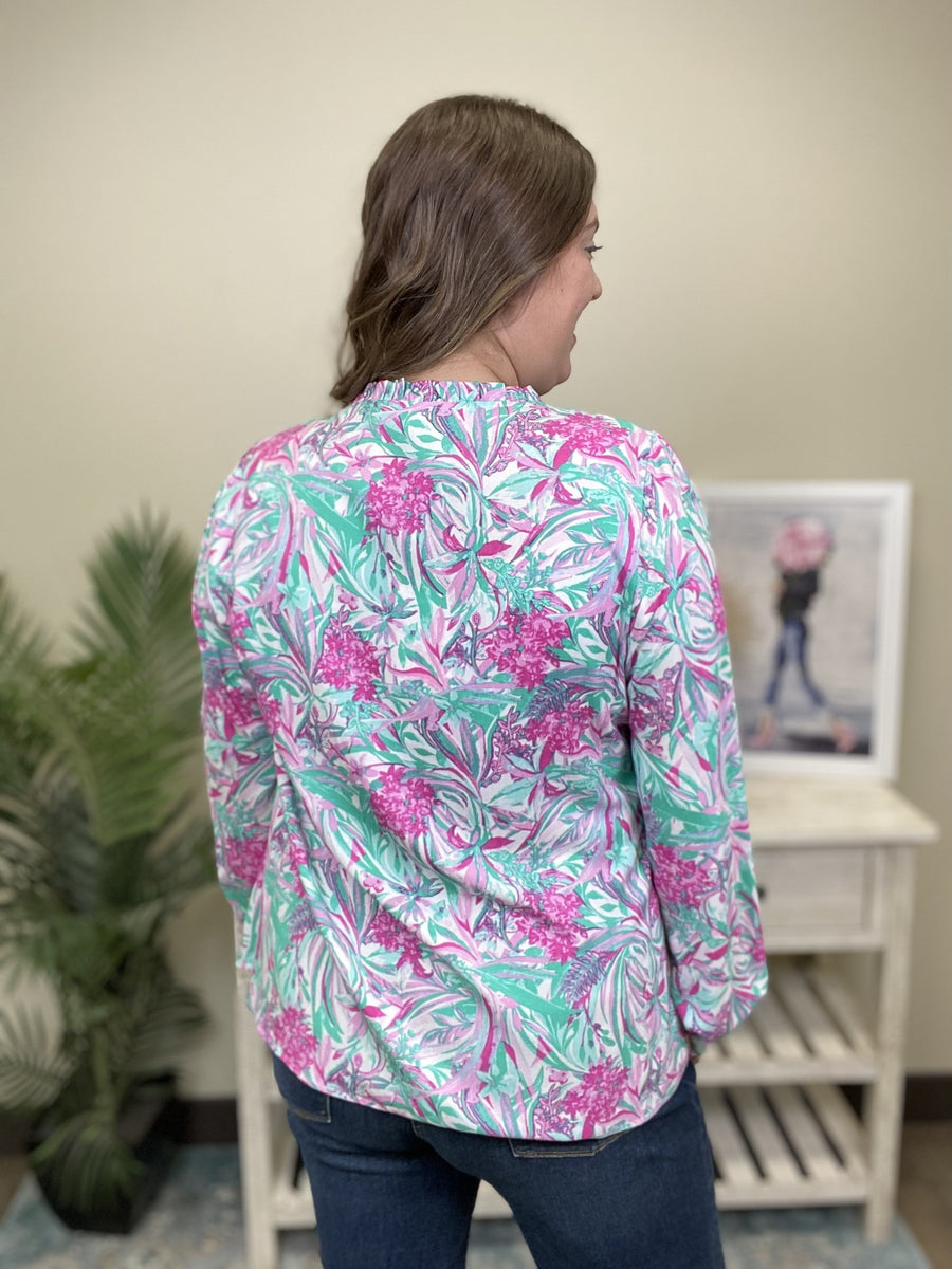 Tropical Paradise Women's Bright Ruffle Long Sleeve Top *Final Sale*