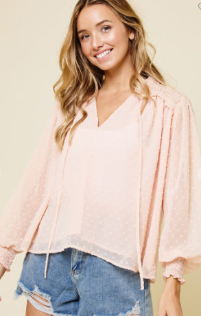 Lots Of Fun Women's Semi-Sheer Swiss Dot Long Sleeve Top *Final Sale*