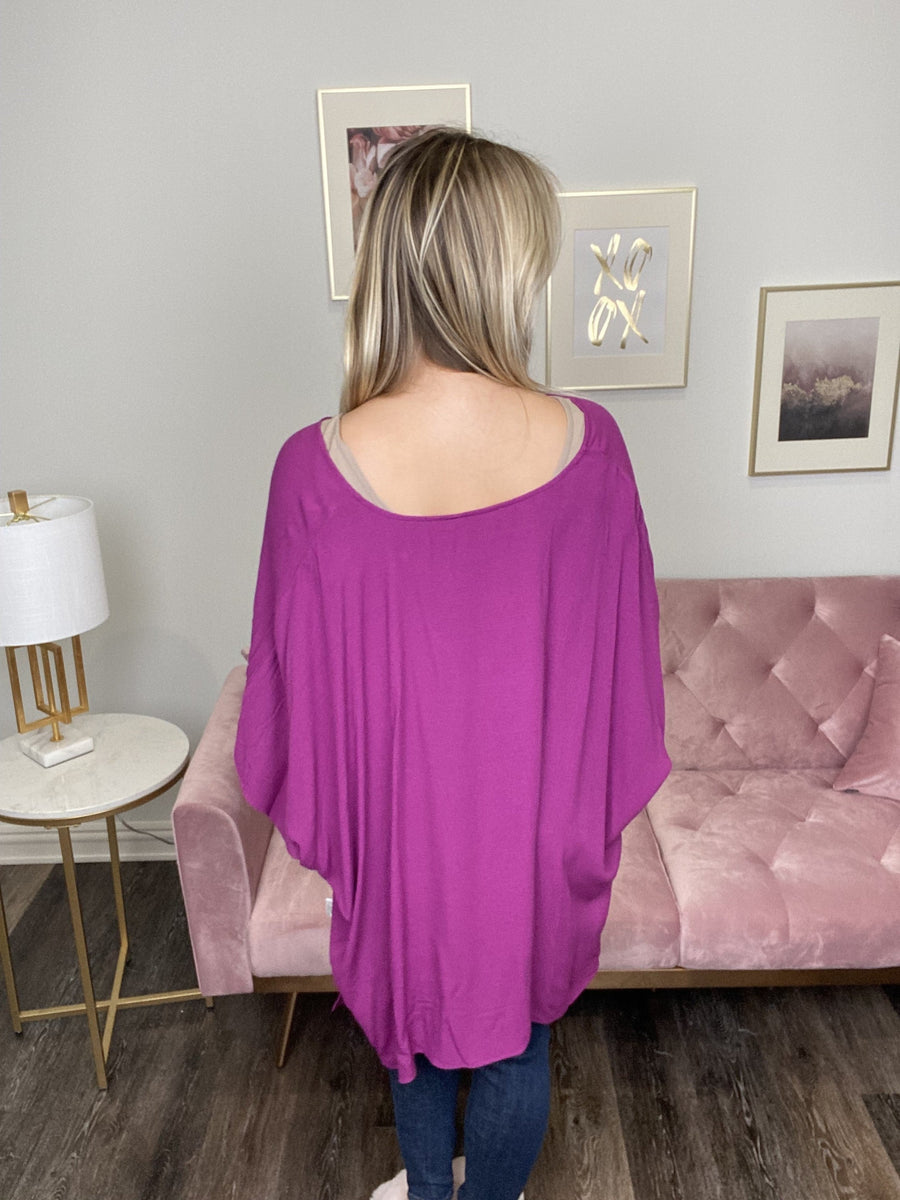 Pretty As A Plum Women's Flattering Flowy Poncho Short Sleeve Top *Final Sale*