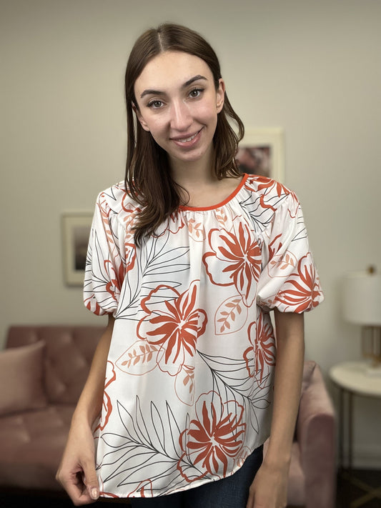 Finding Paradise Women's Colorful Woven Short Bubble Sleeve Top *Final Sale*