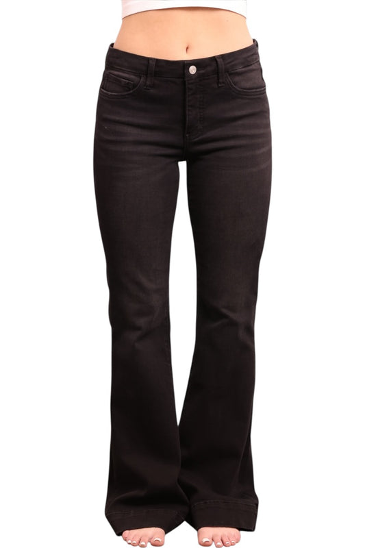 The Gwen from Lovervet Mid-Rise Tummy Control Flare Black Denim Three Lengths