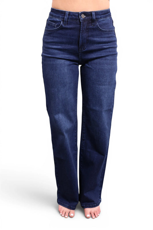 High-Rise Tummy Control Vintage Dark Blue Wide Leg Jeans