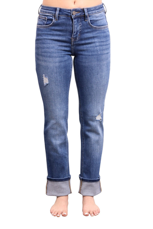The Lana Mid-Rise Tummy Control Straight Leg Denim