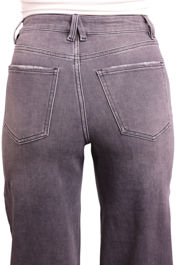 The Tara High-Rise Charcoal Wide Leg Tummy Control Jeans - Three Inseams