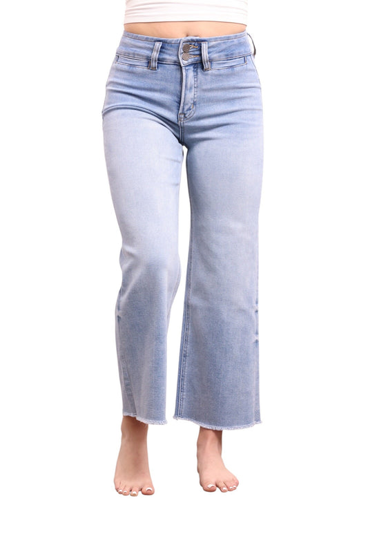 The Annie High-Rise Tummy Control Cropped Raw Hem Wide Leg Jeans