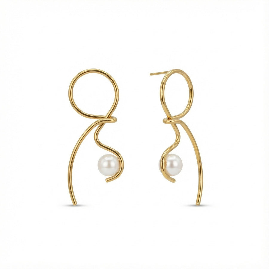 Sculpted Pearl Drop Earrings in Gold