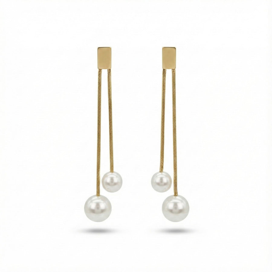 Pearl Chain Drop Earrings in Gold