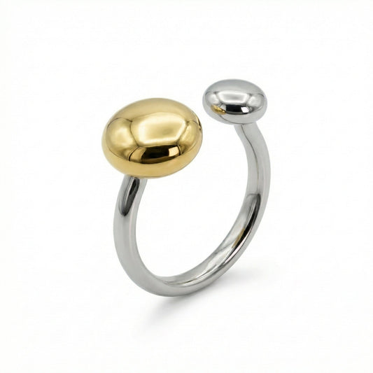 Double-Orb Statement Ring in Two-Tone