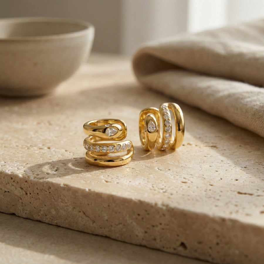 Coiled Snake Pavé Ear Cuffs in Gold