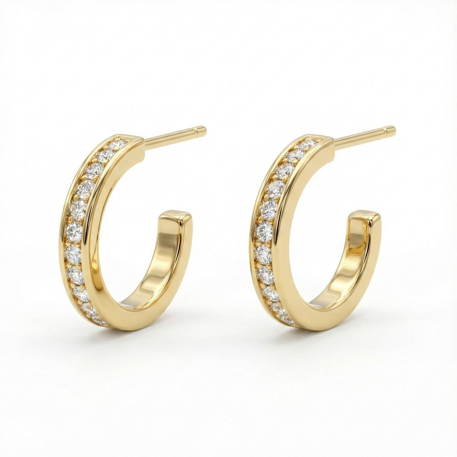 Pavé C-Hoop Earrings in Gold