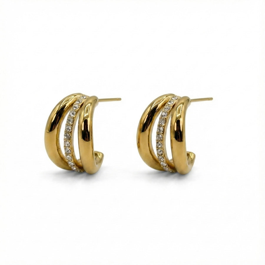 Triple Row Pavé Hoop Earrings in Gold
