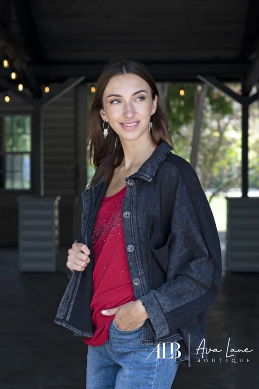 Make It Sweet Women's Mineral Washed Button Up Shacket