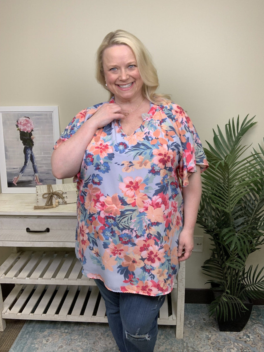 Budding Flowers Women's Feminine Ruffle Short Sleeve Top *Final Sale*