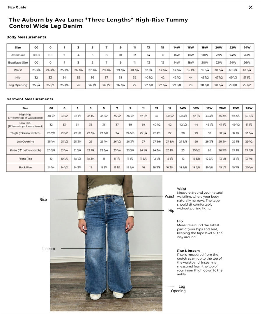 The Auburn by Ava Lane: *Three Lengths* High-Rise Tummy Control Wide Leg Denim