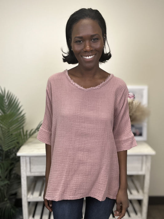 No Guarantees Women's Oversized Textured Short Sleeve Top *Final Sale*