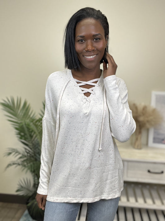 Splash Of Color Women's Lace Up Long Sleeve Top *Final Sale*
