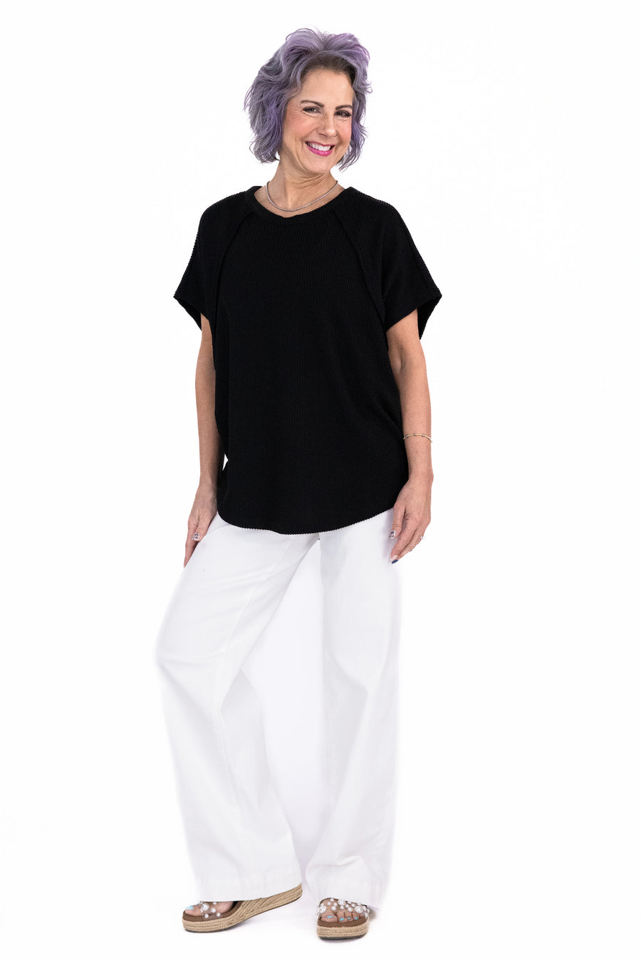 Women's Relaxed Textured Short Sleeve Top
