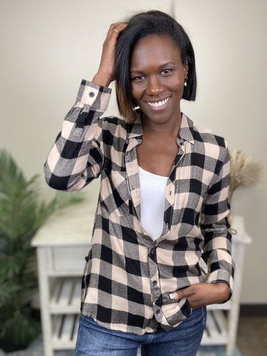 Nothing In This World Women's Plaid Button Down Long Sleeve Top *Final Sale*