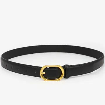 Women's Gold Round Buckle Slim Belt