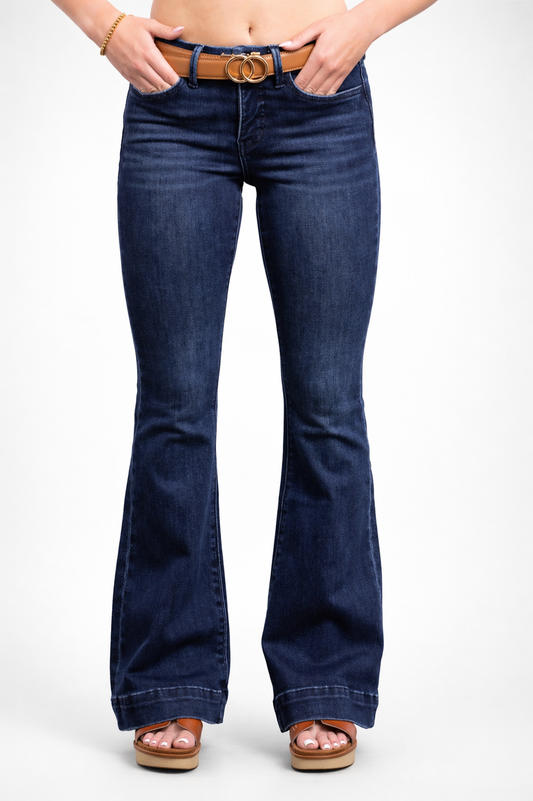 The Gwen by Lovervet Mid-Rise Tummy Control Flare Denim Three Length