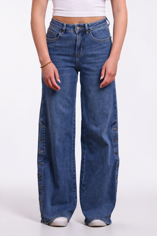 The Auburn by Ava Lane High-Rise Tummy Control Snap Wide Leg Denim Three Lengths