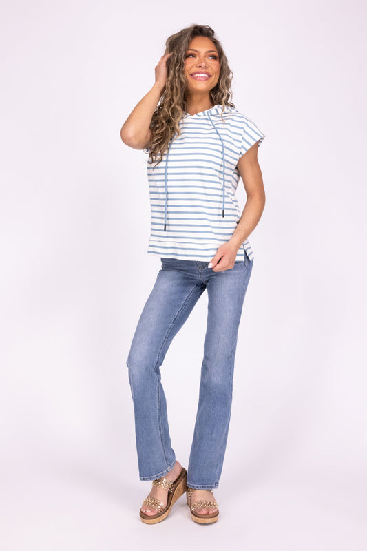 Coastal Daydreams Women's Striped Short Sleeve Hoodie Top