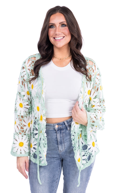 Women's Floral Crochet Long Sleeve Cardigan